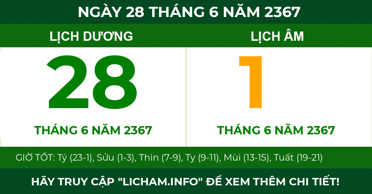 lịch âm ngày 28 tháng 6 năm 2367