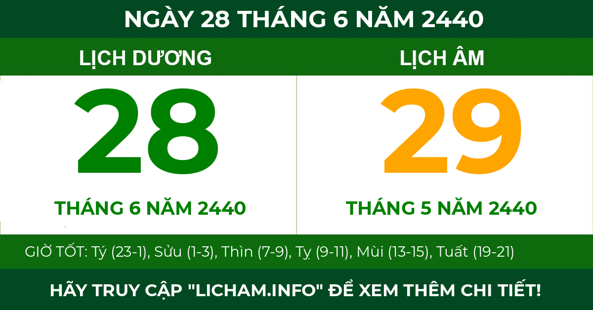 lịch âm ngày 28 tháng 6 năm 2440