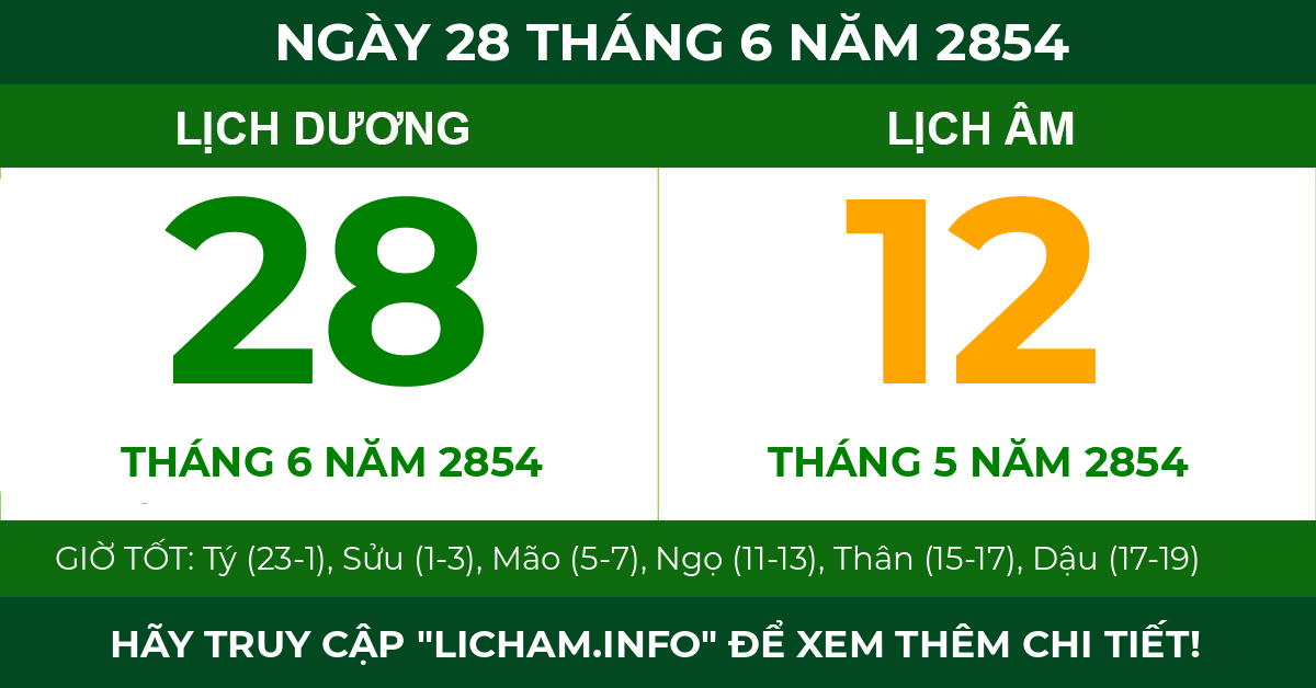 lịch âm ngày 28 tháng 6 năm 2854