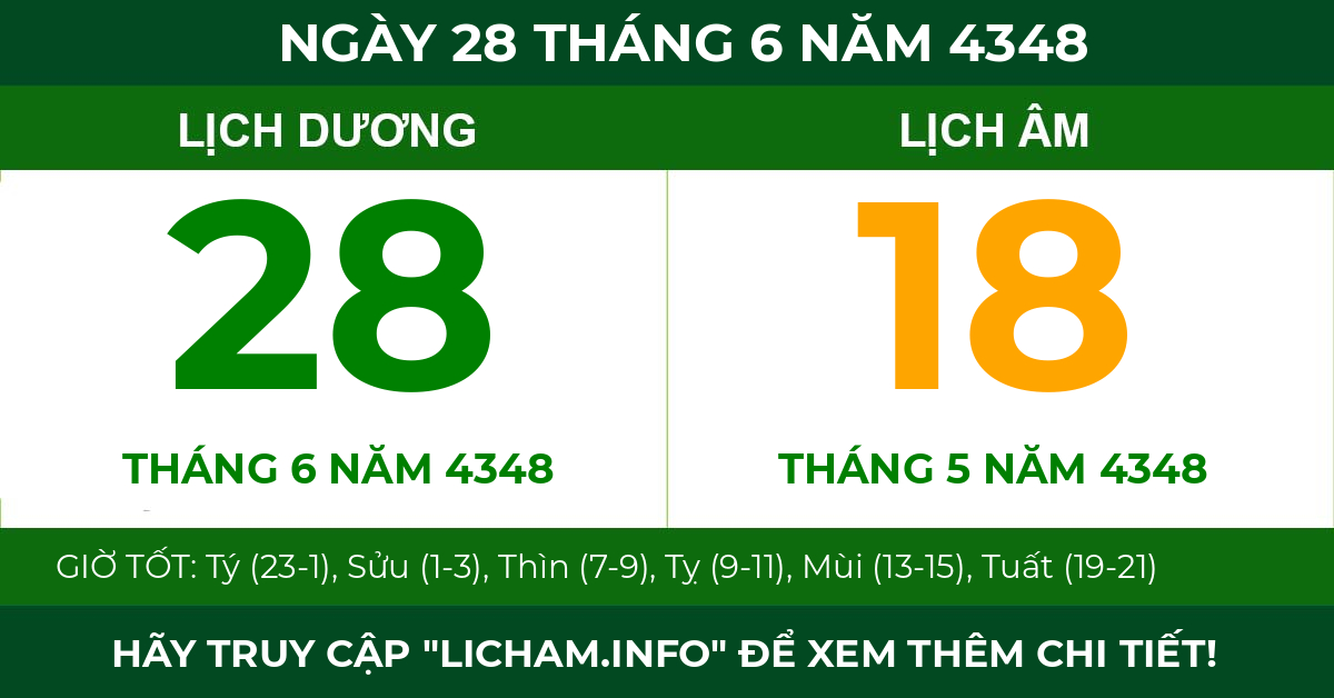 lịch âm ngày 28 tháng 6 năm 4348