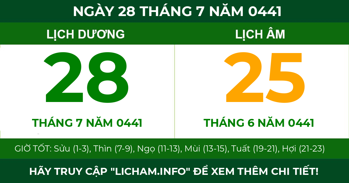 lịch âm ngày 28 tháng 7 năm 0441