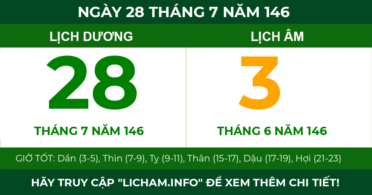 lịch âm ngày 28 tháng 7 năm 146