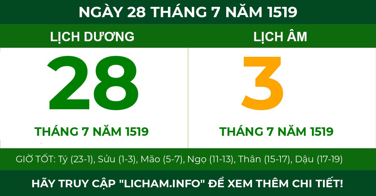 lịch âm ngày 28 tháng 7 năm 1519
