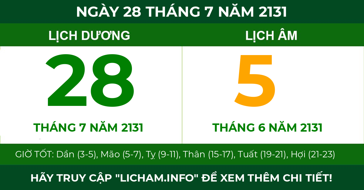 lịch âm ngày 28 tháng 7 năm 2131