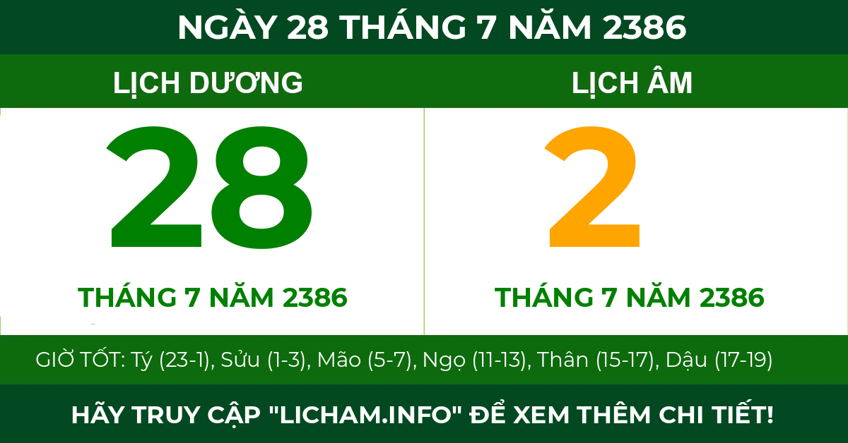 lịch âm ngày 28 tháng 7 năm 2386