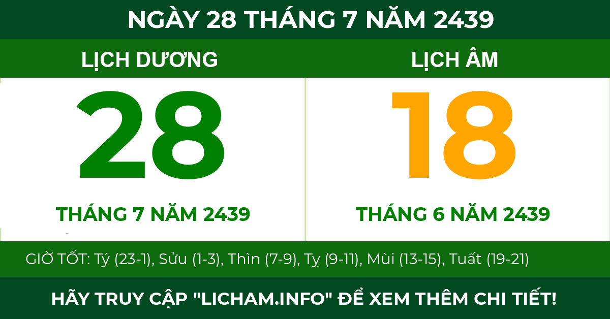 lịch âm ngày 28 tháng 7 năm 2439