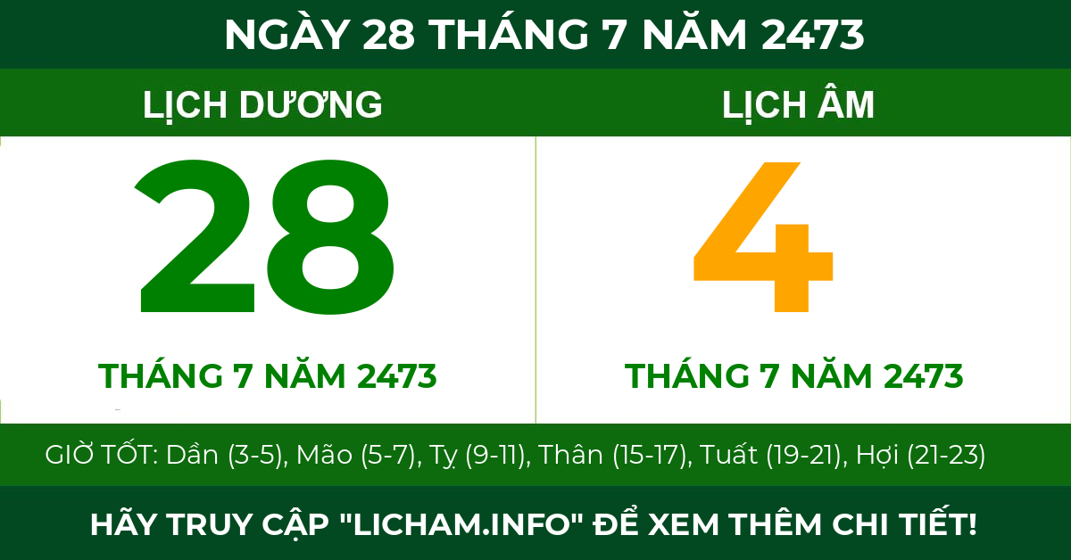 lịch âm ngày 28 tháng 7 năm 2473