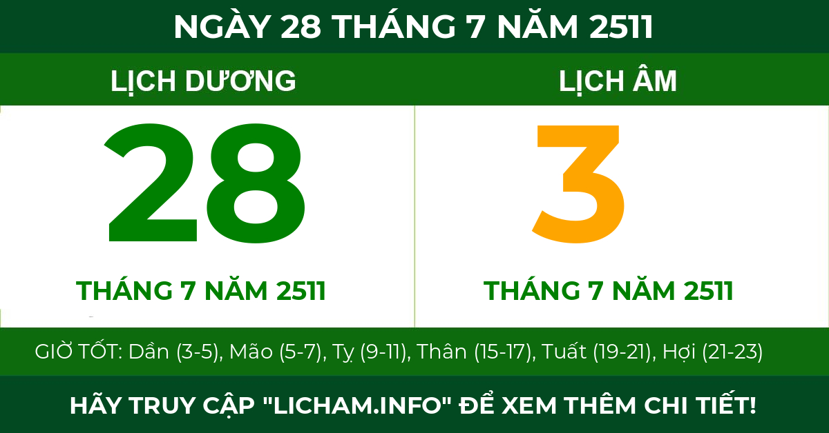 lịch âm ngày 28 tháng 7 năm 2511