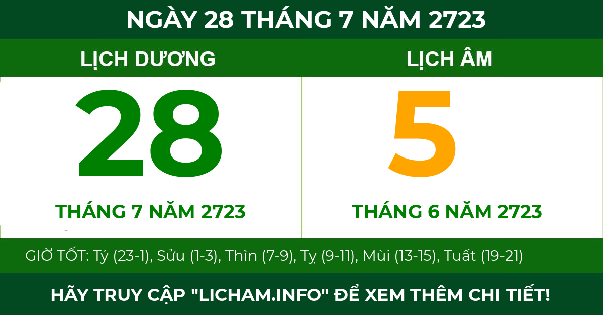lịch âm ngày 28 tháng 7 năm 2723