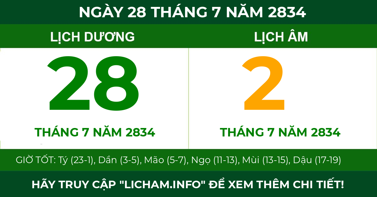 lịch âm ngày 28 tháng 7 năm 2834