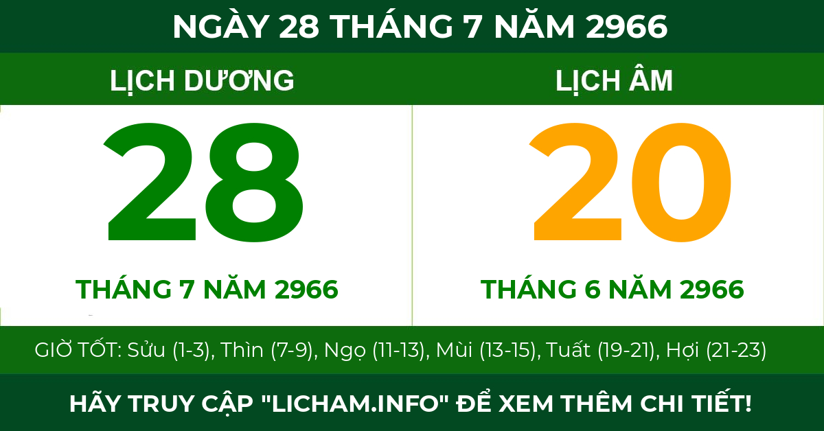 lịch âm ngày 28 tháng 7 năm 2966