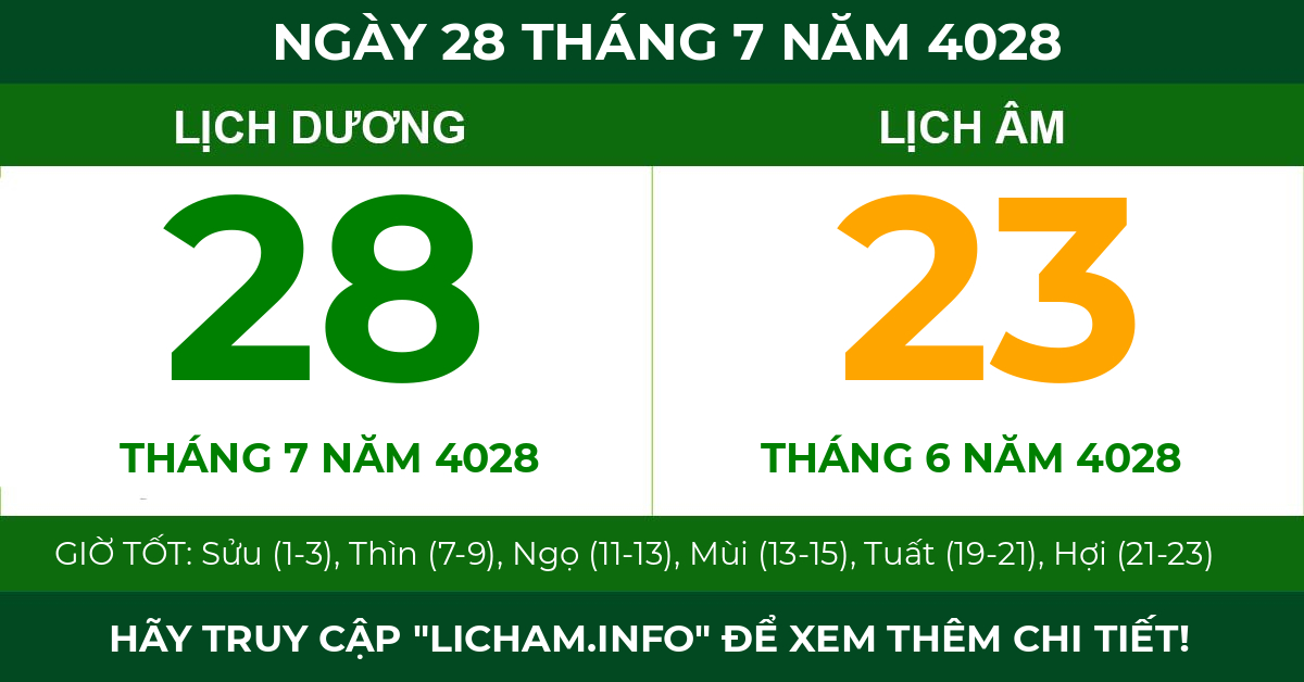 lịch âm ngày 28 tháng 7 năm 4028