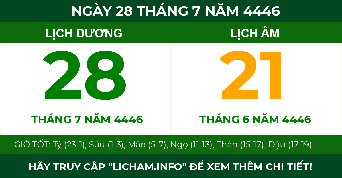 lịch âm ngày 28 tháng 7 năm 4446