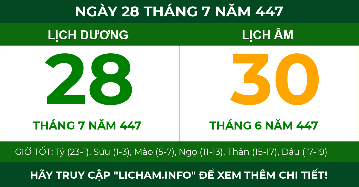 lịch âm ngày 28 tháng 7 năm 447