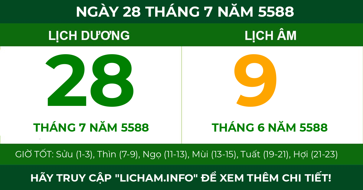lịch âm ngày 28 tháng 7 năm 5588