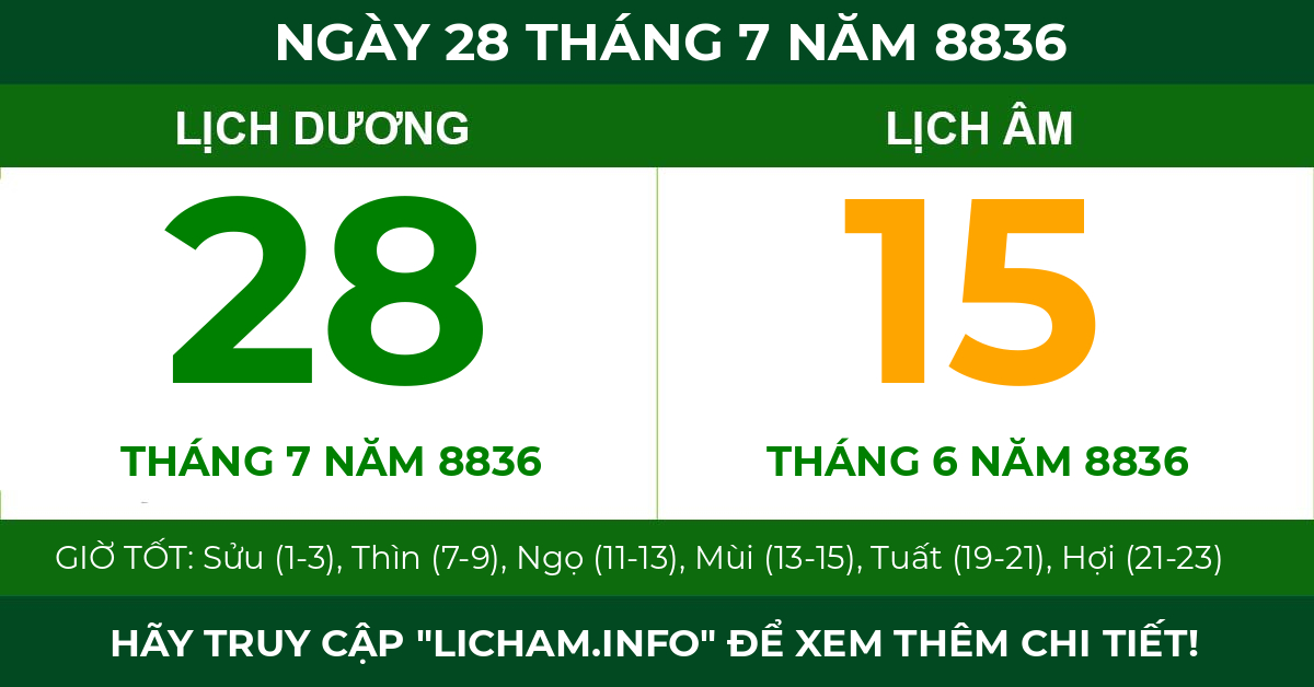 lịch âm ngày 28 tháng 7 năm 8836
