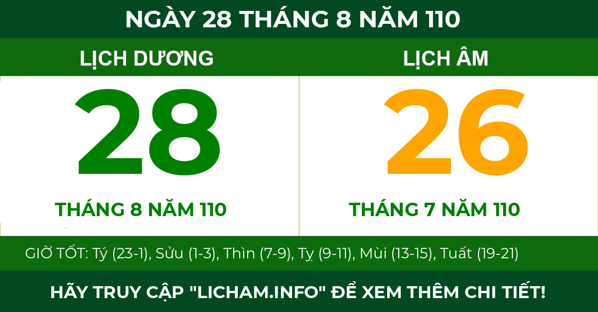 lịch âm ngày 28 tháng 8 năm 110