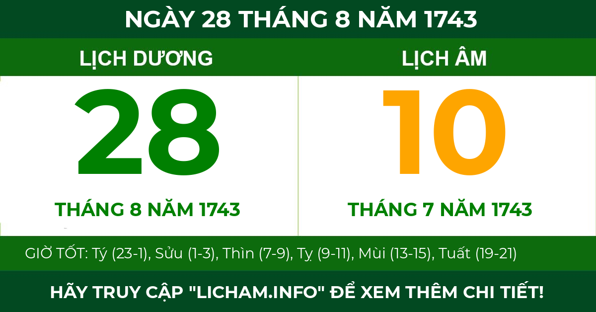 lịch âm ngày 28 tháng 8 năm 1743