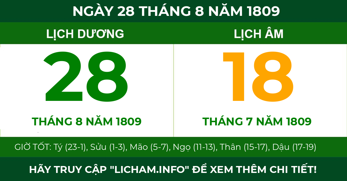 lịch âm ngày 28 tháng 8 năm 1809