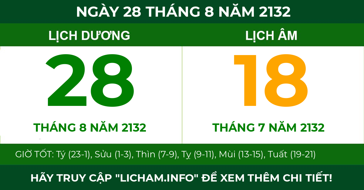 lịch âm ngày 28 tháng 8 năm 2132