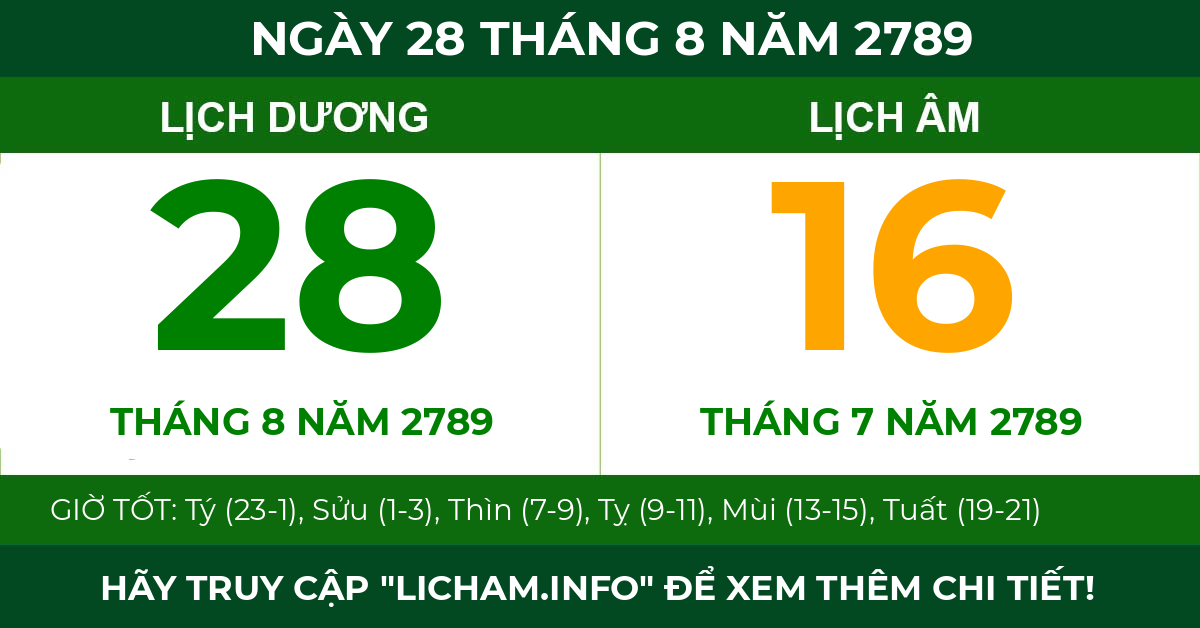 lịch âm ngày 28 tháng 8 năm 2789