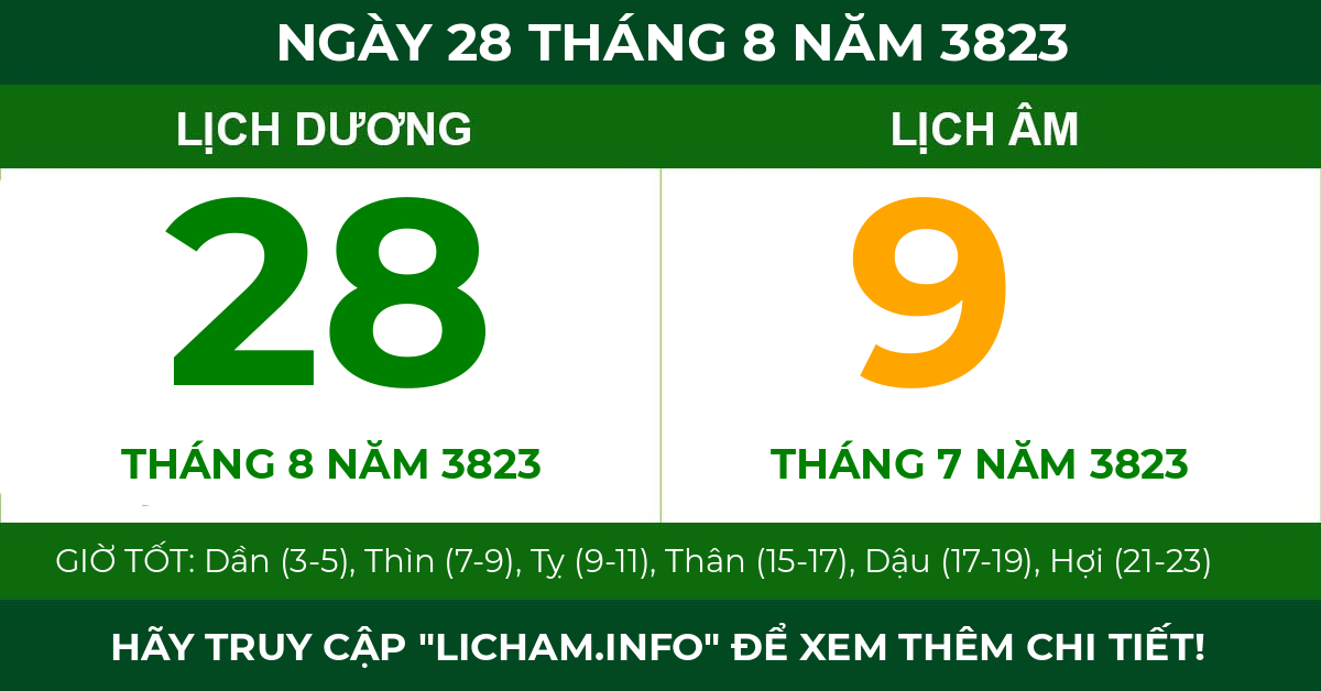 lịch âm ngày 28 tháng 8 năm 3823