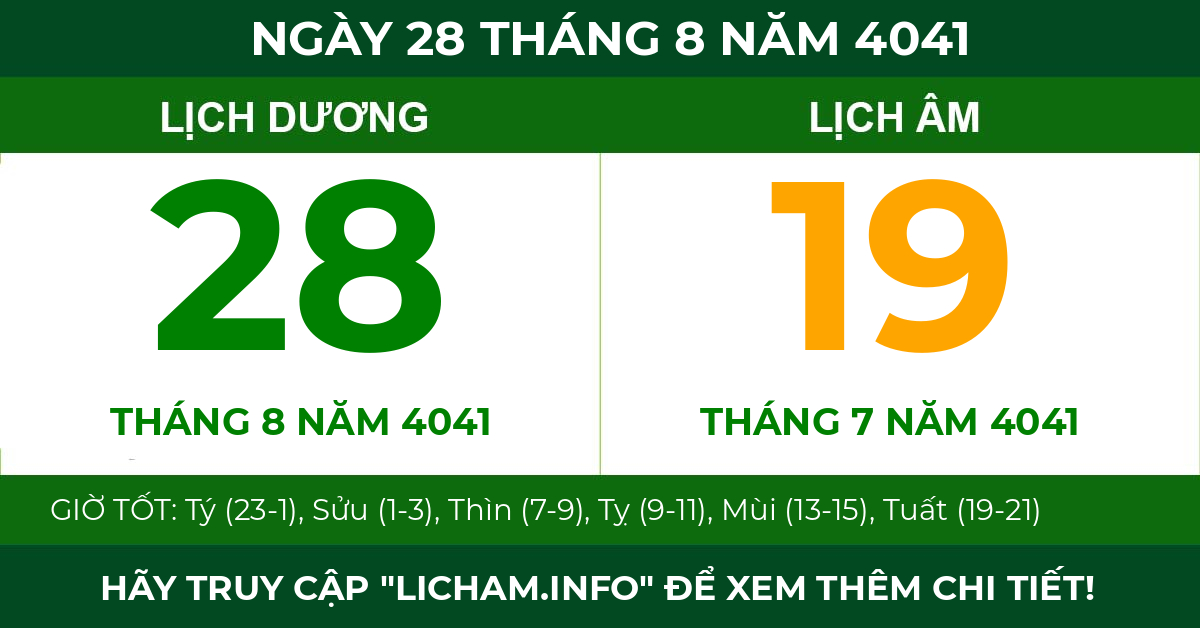 lịch âm ngày 28 tháng 8 năm 4041