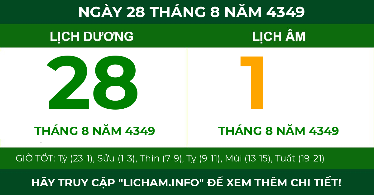 lịch âm ngày 28 tháng 8 năm 4349