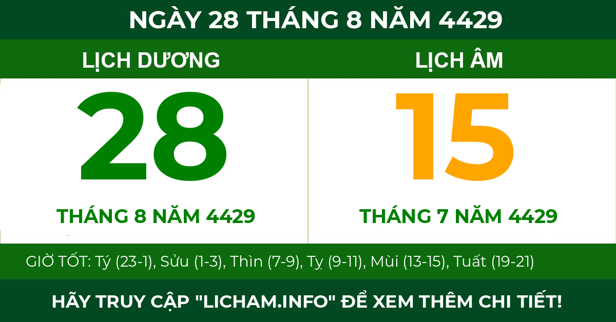 lịch âm ngày 28 tháng 8 năm 4429