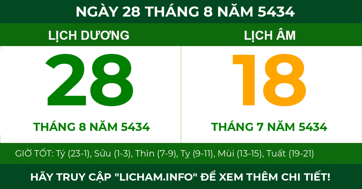 lịch âm ngày 28 tháng 8 năm 5434
