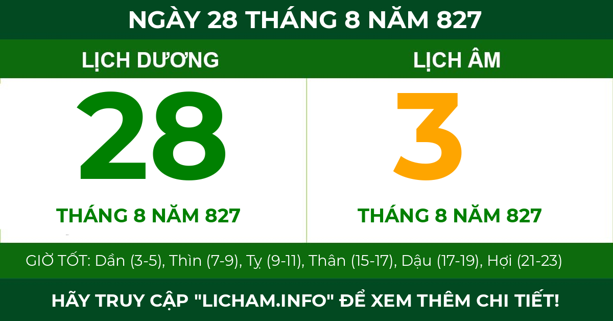 lịch âm ngày 28 tháng 8 năm 827