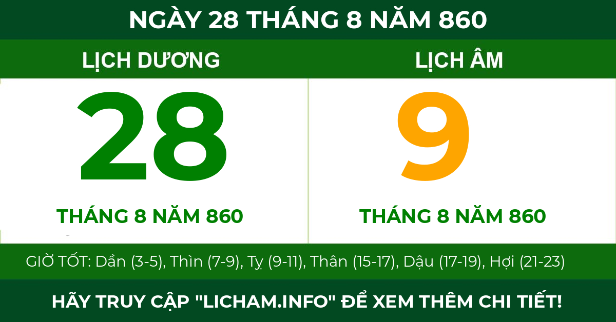lịch âm ngày 28 tháng 8 năm 860
