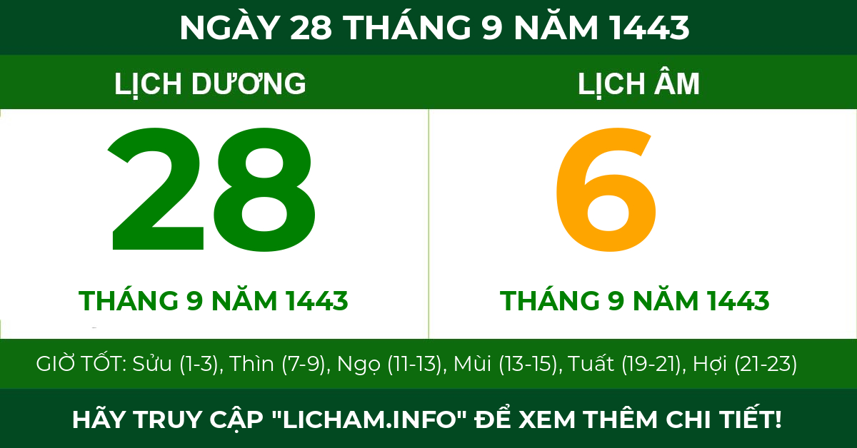 lịch âm ngày 28 tháng 9 năm 1443