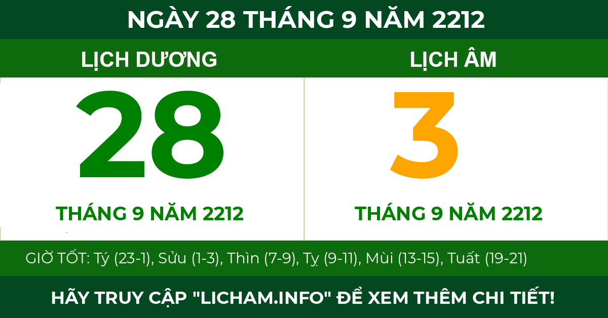 lịch âm ngày 28 tháng 9 năm 2212
