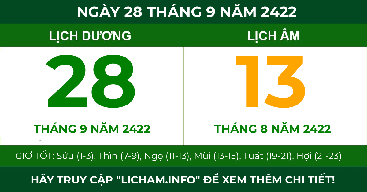 lịch âm ngày 28 tháng 9 năm 2422