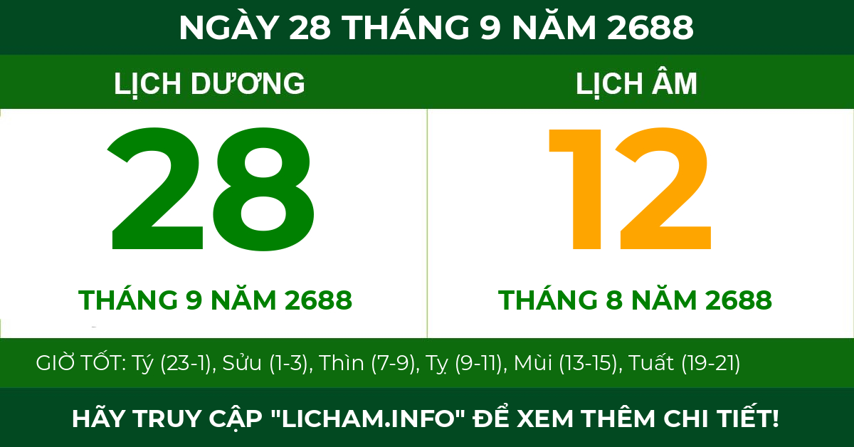 lịch âm ngày 28 tháng 9 năm 2688