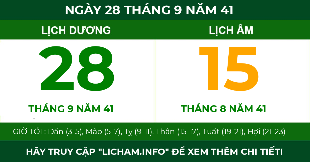 lịch âm ngày 28 tháng 9 năm 41