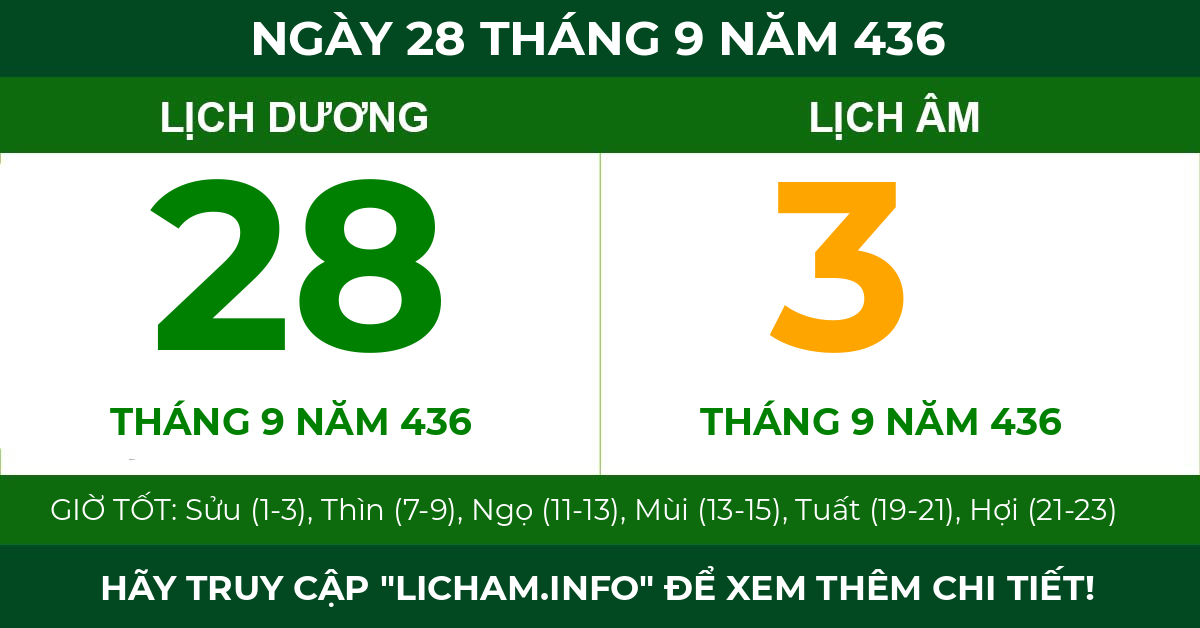 lịch âm ngày 28 tháng 9 năm 436
