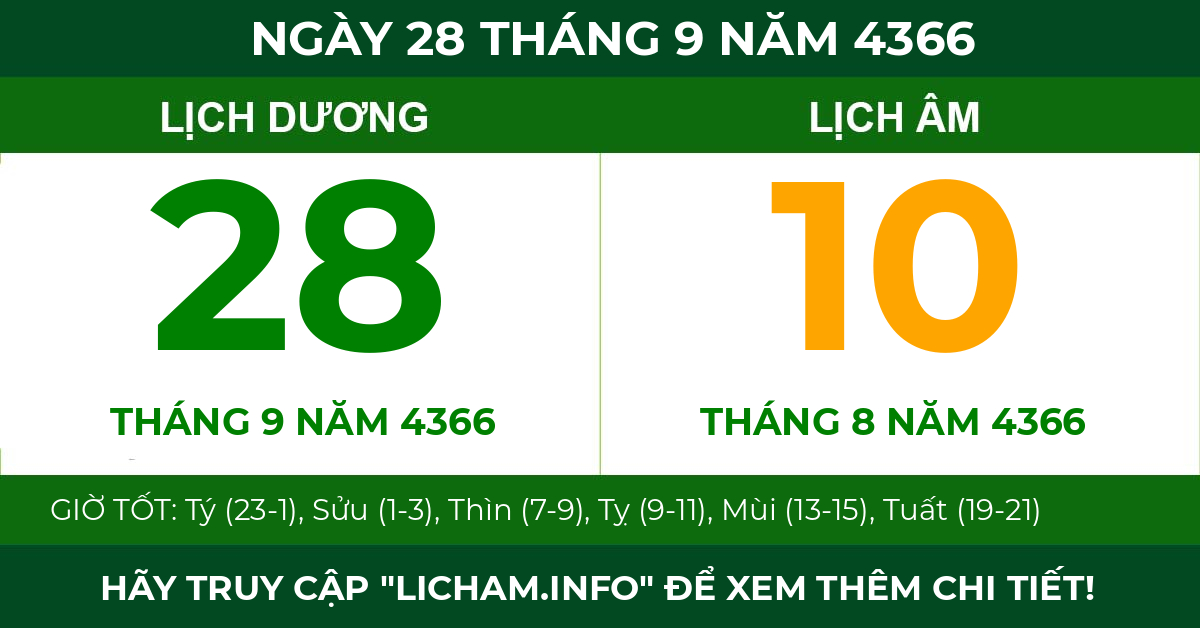 lịch âm ngày 28 tháng 9 năm 4366