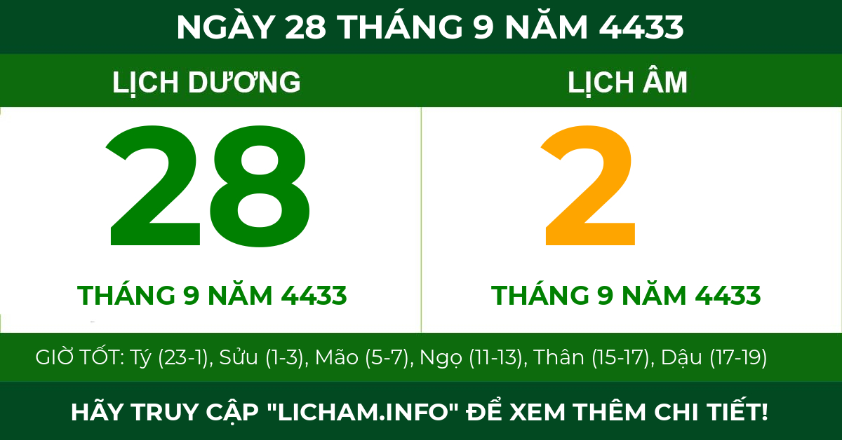 lịch âm ngày 28 tháng 9 năm 4433