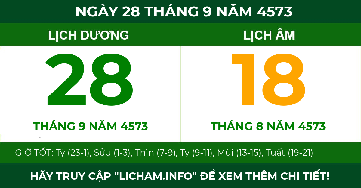 lịch âm ngày 28 tháng 9 năm 4573