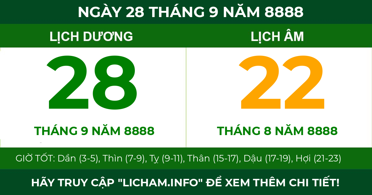 lịch âm ngày 28 tháng 9 năm 8888