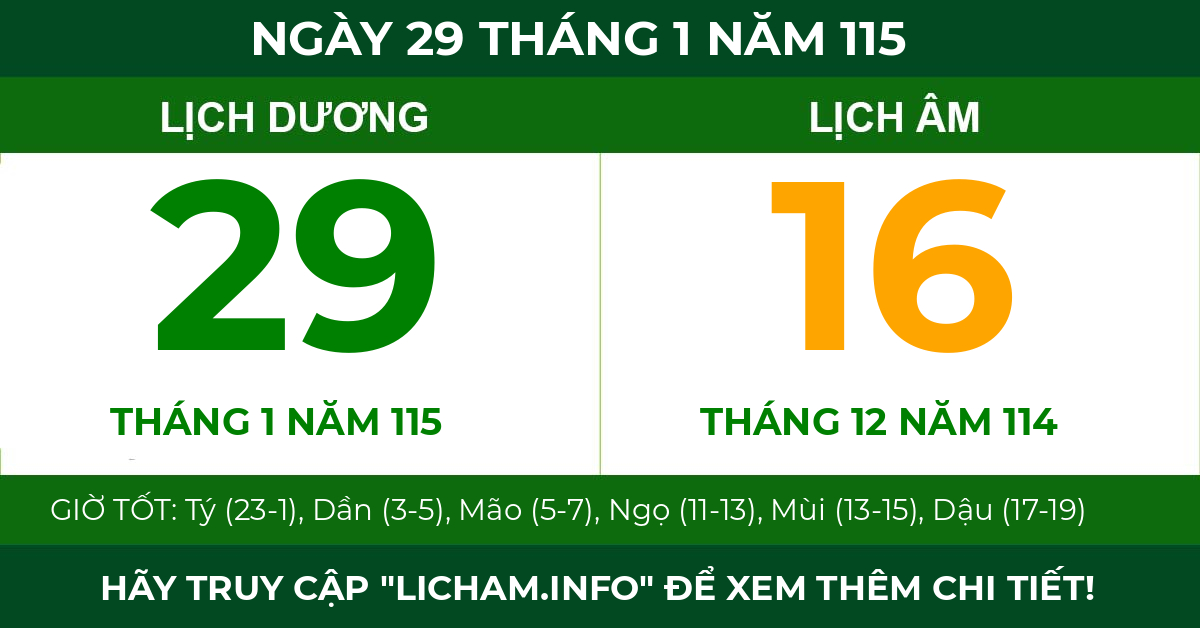 lịch âm ngày 29 tháng 1 năm 115