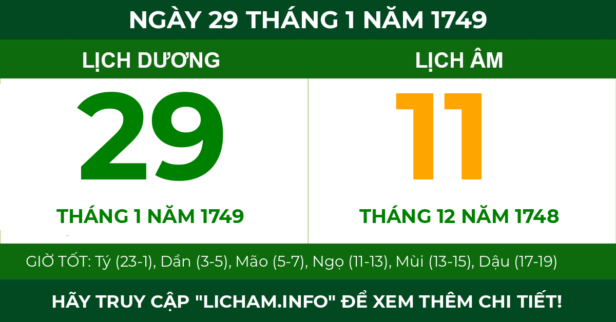lịch âm ngày 29 tháng 1 năm 1749