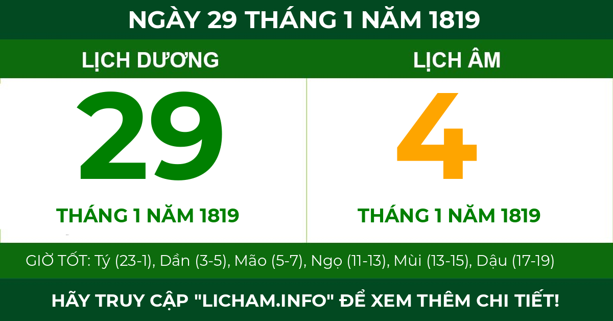 lịch âm ngày 29 tháng 1 năm 1819