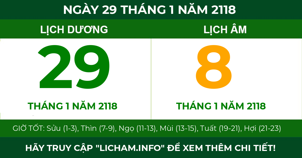 lịch âm ngày 29 tháng 1 năm 2118