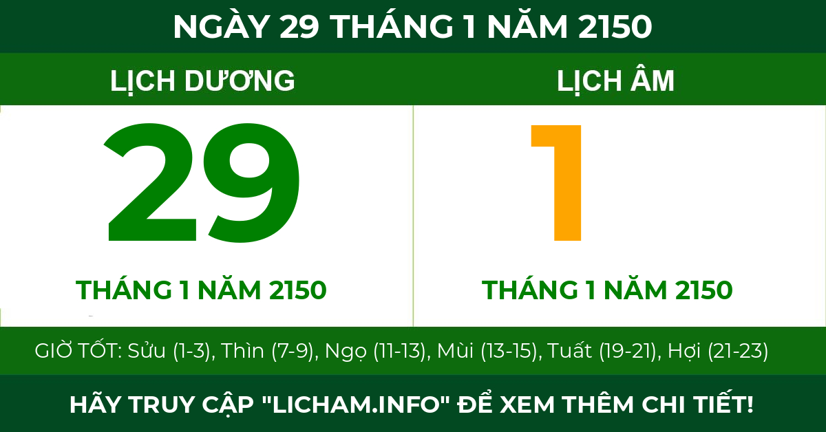 lịch âm ngày 29 tháng 1 năm 2150