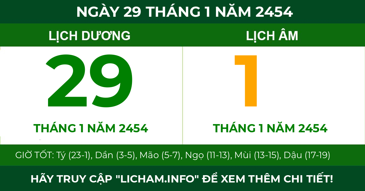 lịch âm ngày 29 tháng 1 năm 2454