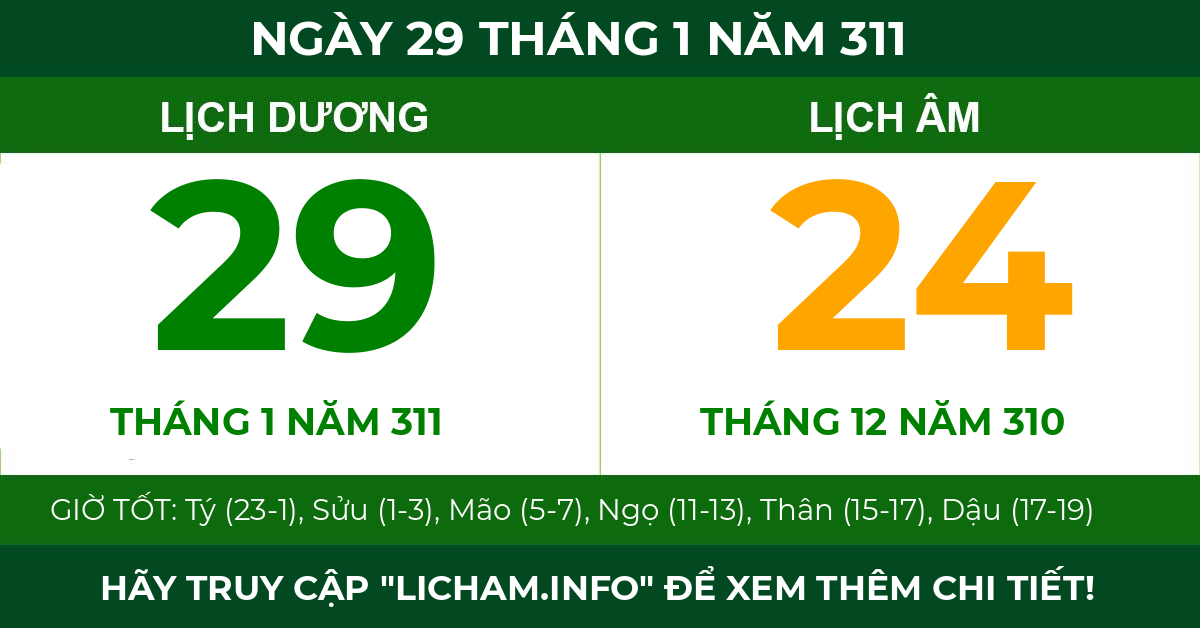 lịch âm ngày 29 tháng 1 năm 311