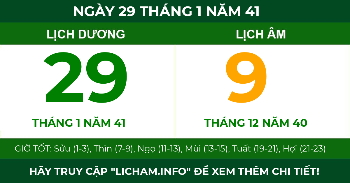lịch âm ngày 29 tháng 1 năm 41